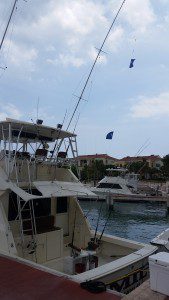 Back at Cap Cana Marina with two white marlin flags.